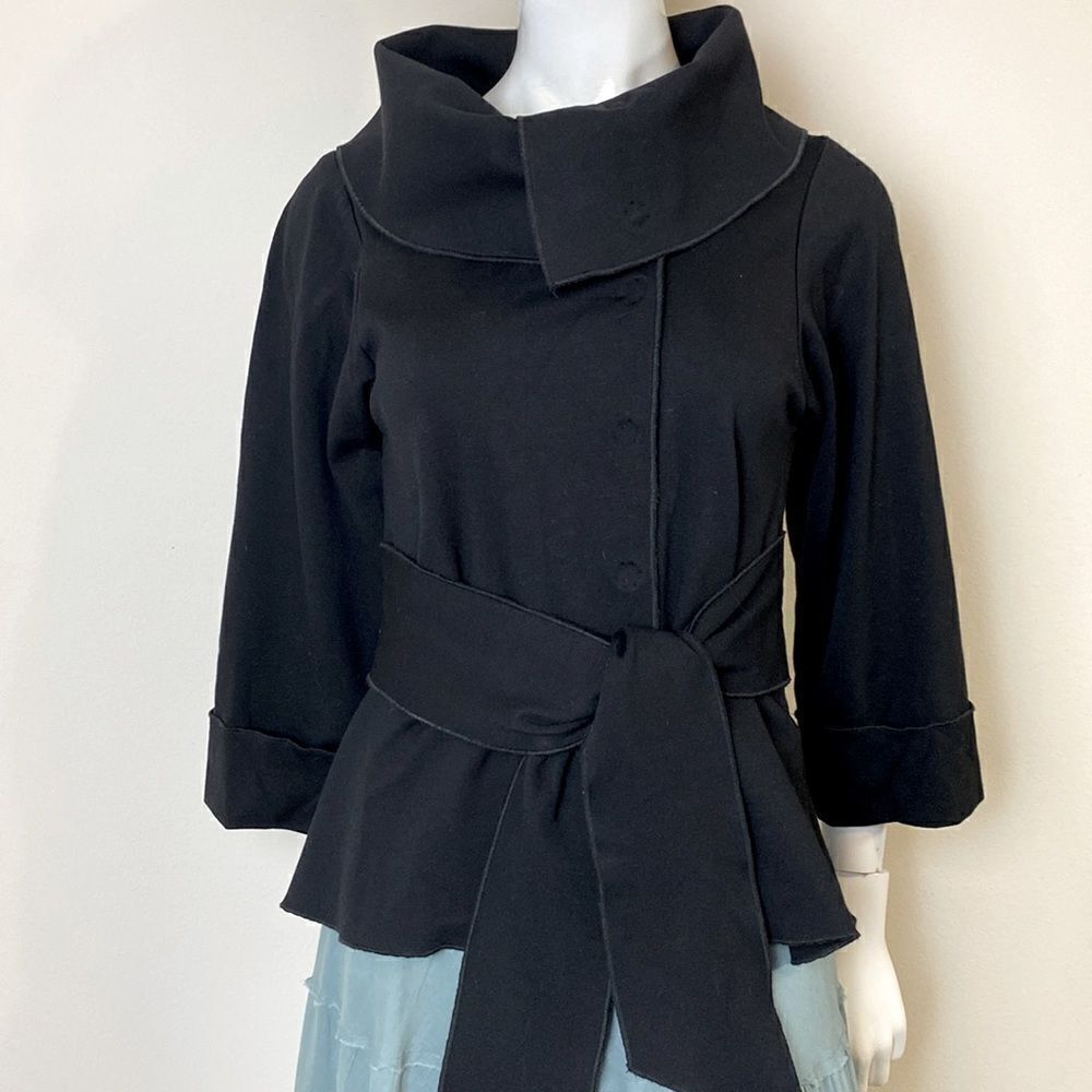 Theory Black Jacket Asymmetrical Snap Closure Convertible Collar Sz Sm